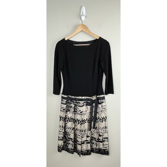 David Meister Women's Midi Dress Modest Old Money 3/4 Sleeve Black Tan Sz 6 - Picture 1 of 8